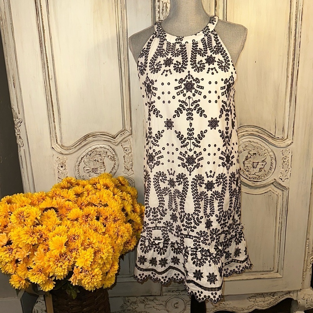 Maison Jules Lovely Embroidered Summer Dress Colorful Summertime Vacation S/L